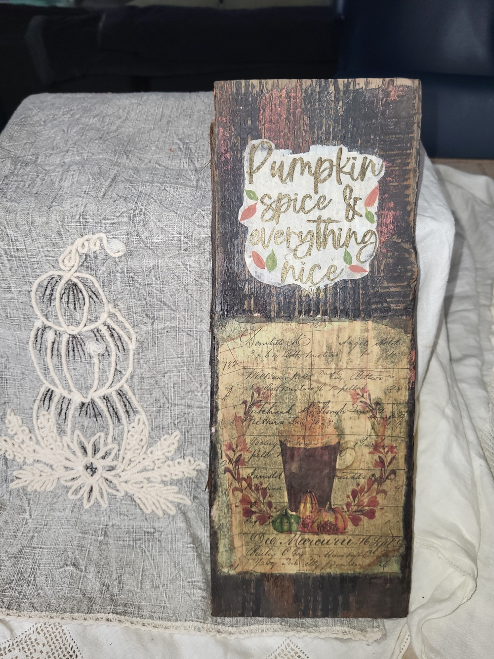 Pumpkin Spice & Everything Nice Wooden Fall Sign - Rustic Brown Barnwood